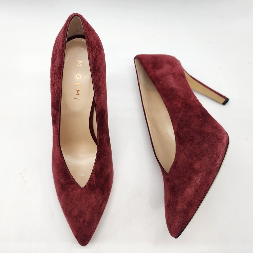M. Gemi V-Cut Pumps Women's 37.5 Burgundy Suede V-Vamp Pointed‎ Toe Stiletto